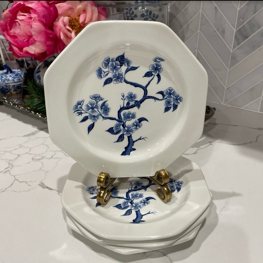 Set of 4 Royal Staffordshire Ironstone Dynasty Blue Chinoiserie Plates